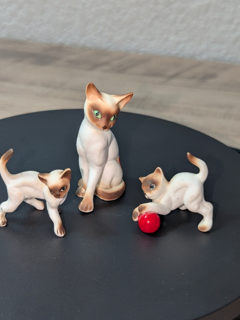 Vintage MCM Bone China Siamese Cat Figurine Family Set of 3